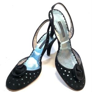 Marc Jacobs Black Suede Rosette Slingback Sandals